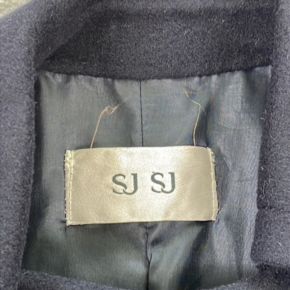 SJSJ Double Breasted Pea Coat Deep Navy Blue Angora Mink Wool Sz M - Picture 8 of 11
